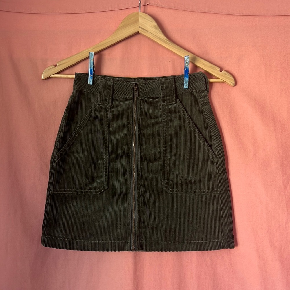 Olive Green 00 Hollister Ultra High-Rise Corduroy Full Zip Skirt